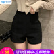 歐貝汐黑色短褲女2026新款春夏彈力闊腿外穿打底高腰A字修身顯瘦熱褲潮 黑色 L