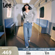 Lee25秋冬新品428懶懶褲舒適高腰直腳五袋款設計中藍色女牛仔褲