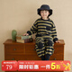 硯臺家男童A類(lèi)黑白條紋休閑套裝春款燈籠褲兒童衛衣長(cháng)褲兩件套潮 藏青 90