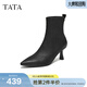 他她（TATA）女鞋靴子冬細跟百搭時(shí)裝靴休閑短靴新款通勤XVX01DD5 黑色 39