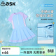 ASK JUNIOR【泡溫泉】【含泳帽】女童泳衣夏清涼兒童休閑連體式泳裙 藍紫色