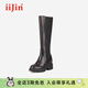 iiJin艾今【明星同款】10cm經(jīng)典厚底內增高切爾西長(cháng)筒靴女566ZQE 黑色 35