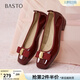 百思圖（BASTO）【夢(mèng)中人】百思圖秋季商場(chǎng)新款淺口單鞋小紅鞋一腳蹬皮鞋女婚鞋 紅色 38