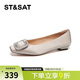 星期六（St&Sat）女鞋淺口平底方扣水鉆通勤單鞋 銀灰色  37 