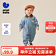 迷你巴拉嬰童外出連體衣男女寶寶復古工裝燈芯絨爬服春季 灰藍A81301 80cm