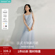 茵曼（INMAN）章若楠同款歐若風(fēng)法式吊帶連衣裙2026夏季新品女裝淡鵝黃色裙子 藍色 (方領(lǐng)) M