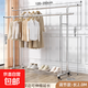 不銹鋼晾衣架落地伸縮家用室內外晾衣服收納置物陽(yáng)臺單雙桿掛衣架 雙杠2.0米升級款帶剎車(chē)輪帶墊可伸縮