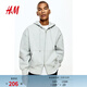 H&M男裝女裝休閑衛衣開(kāi)衫春季新款落肩寬松大廓形拉鏈帽衫1240531 混淺灰色013 XL 180/116
