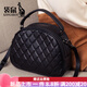 袋鼠女包女神節潮時(shí)尚手提斜挎兩用小包包女百搭真皮菱格單肩小圓包 黑色