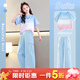 優(yōu)優(yōu)1點(diǎn)（Yoyo one）女童運動(dòng)夏套裝2026新款兒童冰絲速干工裝褲薄款大童休閑夏季短袖 15029藍色+18897藍漸變粉 150 150cm