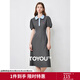 初語(yǔ)polo領(lǐng)連衣裙收腰顯瘦女夏季新款a字裙短袖t恤高腰中長(cháng)裙 深灰色 M
