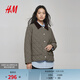 H&M女裝棉衣棉服春季薄款撞色棉服菱格紋燈芯絨領(lǐng)絎縫外套1000038 軍綠色 XS