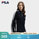 FILA 斐樂(lè )官方女子編織衫秋新款時(shí)尚休閑簡(jiǎn)約基礎半開(kāi)襟毛衣 傳奇藍-NV S