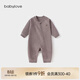 babylove嬰兒連體衣春秋季斜襟拉鏈哈衣爬服男女寶寶休閑外出居家衣服 煙花灰 90cm