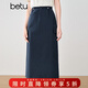 百圖betu女裝夏季新款半身裙高腰調節繩100%棉工裝裙裙子2503T73 寶蘭 XS
