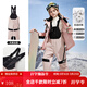 ASK JUNIOR女童褲子冬裝夾棉保暖直筒長(cháng)褲兒童休閑滑雪服背帶褲 粉色 140