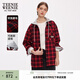Teenie Weenie小熊女裝秋復古學(xué)院風(fēng)潮流格紋撞色連帽襯衫 紅色 S 160