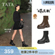 他她（TATA）加絨喵爪靴秋冬百搭時(shí)裝靴女瘦瘦短靴新款彈力靴CEG07DZ5 黑色（絨里） 38