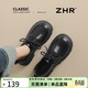 ZHR單鞋女增高厚底牛津鞋女通勤黑色皮鞋系帶學(xué)院樂(lè )福鞋KN165黑色38