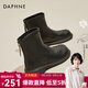 達芙妮短靴女厚底平底煙筒靴2026夏秋新款時(shí)尚百搭裸靴單靴 黑色 單層 37 (235mm) 標準碼