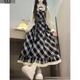 詩(shī)丹蕊法式減齡氣質(zhì)甜美格紋學(xué)院風(fēng)連衣裙女春秋假兩件顯瘦收腰a字裙子 假兩件格紋連衣裙【不含杏色腰繩】 均碼 【可備注碼數】