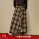 茵曼2025秋冬女裝新款復古不規則荷葉邊格子半身裙寬松A字裙子 綠咖格 L