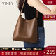 viney新款牛皮水桶包包女包品牌斜挎大包生日禮物送女友老婆 【咖色】實(shí)用高檔單肩手提包 大容量輕奢時(shí)尚百搭通勤托特包