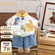 五小七童裝男童夏季套裝新款卡通兒童白襯衫夏裝男寶寶衣服兩件套 恐龍 80 7-11月【建議寶寶75-85】cm