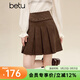 百圖（betu）女裝冬季新款半身裙高級感麂皮百褶短裙撞釘裙子女2511T62 咖啡色 L