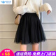 歐貝汐網(wǎng)紗半身裙女高腰a字百褶裙春秋春夏新款小個(gè)子蓬蓬短裙蛋糕紗裙 黑色 M