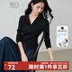 晚白【新品】2026年春款極簡(jiǎn)風(fēng)顯瘦V領(lǐng)棉感上衣收腰遮肉彈力T恤衫女 黑色 M
