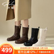 沙馳（SATCHI）女鞋厚底東北雪地靴加絨保暖毛毛靴年冬季新款時(shí)尚中筒長(cháng)靴 棕色(M883146R130) 加絨 39 (245mm)