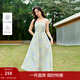 茵曼（INMAN）法式度假風(fēng)印花女裝吊帶連衣裙浪漫海邊2025夏季新品收腰裙子  青綠江山 XL