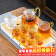 瓷牌茗 玻璃茶具套裝耐熱透明功夫茶杯家用泡花茶壺帶過(guò)濾內膽加厚耐熱紅茶泡茶器 魚(yú)鱗《龍鱗壺》+《行云白》長(cháng)方盤(pán) 10件