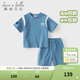戴維貝拉（DAVE＆BELLA）兒童五分褲套裝男童新款短袖褲子兩件套抗菌涼感中大童運動(dòng)夏裝 藍色【現貨】 120 cm（建議身高110-120cm）