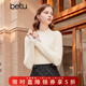 百圖betu女裝冬季新款毛衣蕾絲花邊半高領(lǐng)長(cháng)袖打底衫女2311T30 米白 M