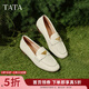 他她（TATA）平底樂(lè )福鞋小金豆秋季新款女白色小皮鞋單鞋女 米白 37