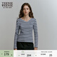 Teenie Weenie小熊秋季法式淑女打底衫V領(lǐng)條紋長(cháng)袖T恤復古時(shí)髦女 淺藍色 S (160)