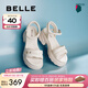 百麗（Belle）厚底增高涼鞋女商場(chǎng)同款真皮質(zhì)感涼鞋D7Z2DBL5預售 米白 36 (230mm)