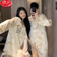 浪莎睡衣情侶裝一男一女夏季網(wǎng)紅女春秋薄款冰絲長(cháng)袖春家居服套裝 兩套【長(cháng)款BK-扎染小熊】 L 女+男XL