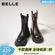 百麗（Belle）復古彈力靴女冬季新款商場(chǎng)款粗跟增高顯瘦彈力短靴E5E1DDZ5 黑色 35