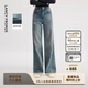 朗姿【精英衣櫥】淺藍色牛仔直筒闊腿休閑褲純棉磨毛褲26年春季新款 淺霧霾藍色 XL