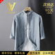 法曼斯奢侈正品男士高端品牌100%亞麻襯衫2026夏季新款休閑上衣高檔男裝 高檔139款-藍灰【精美禮盒裝】 M 【體重130-145斤】