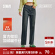 森馬（Semir）[商場(chǎng)同款]牛仔褲女加絨做舊長(cháng)褲復古2024新款冬季顯瘦直筒褲 牛仔黃泥染80325 27