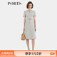 PORTS寶姿女裝春夏新款淺灰色簡(jiǎn)約側邊褶裥收腰短袖連衣裙 淺灰色 M (6)