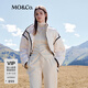MO&Co.羽絨服鴨絨撞色邊菱格紋高領(lǐng)四口袋啞光寬松落肩摩安珂 米白色 M /165