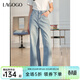 LAGOGO理想褲寬松顯瘦牛仔褲女拉谷谷2025年春季新款淺色闊腿褲 淺牛仔藍 M