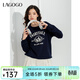 LAGOGO純棉藏青色衛衣女拉谷谷春秋新款圓領(lǐng)落肩袖顯瘦顯白上衣 藏青色(M0) S