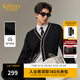 卡賓（CABBEEN）【麻花紋路】學(xué)院風(fēng)線(xiàn)衫外套男領(lǐng)型口袋間色2025冬季提花開(kāi)衫外套 煤黑色01 M /170/48