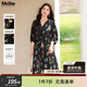 MsShe大碼女裝2026新款春裝胖mm印花雪紡高端顯瘦媽媽碎花連衣裙 黑色現貨 2XL